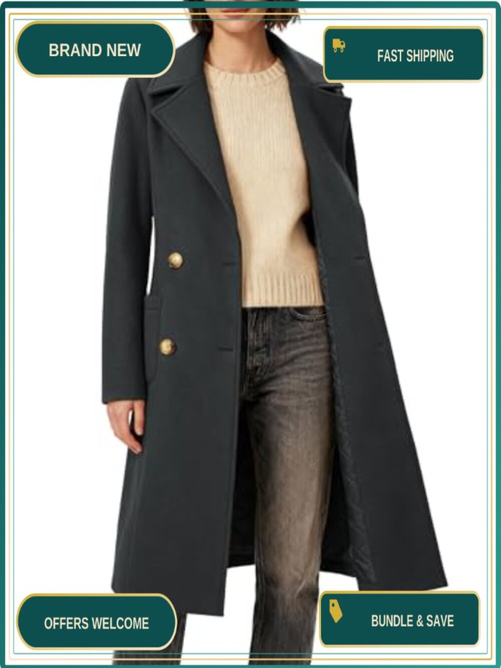 Women's Winter Double-Breasted Long Overcoat Notch Lapel Trench Coat